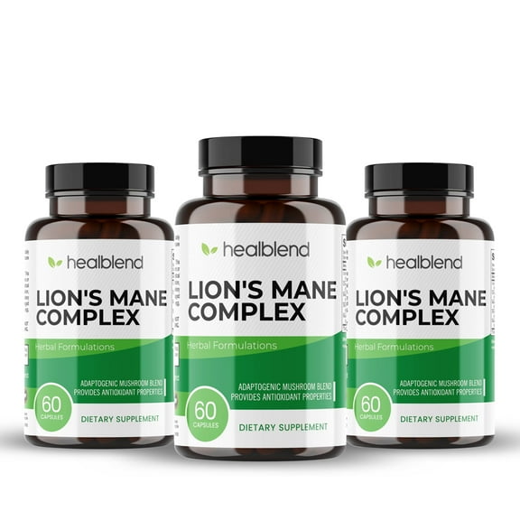 Healblend 100% Natural Lions Mane Mushroom Supplement - Supports Immune System, Mental Clarity, Memory & Focus, Stimulates Mood - 3-Pack