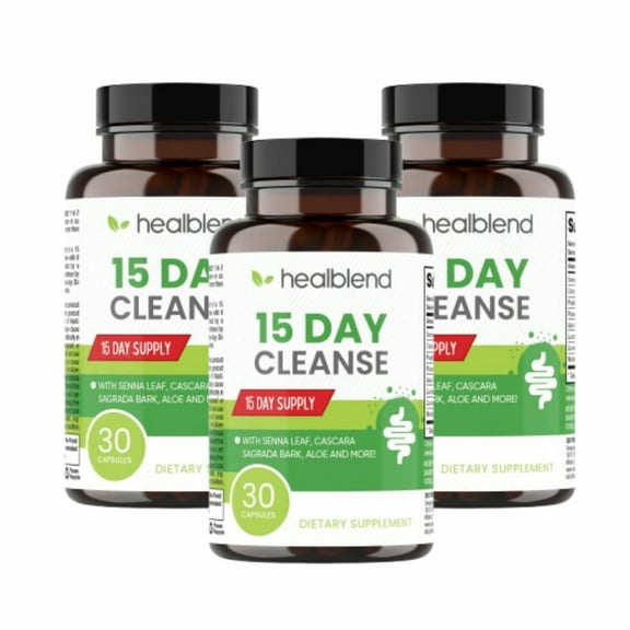 Healblend 15 Day Cleanse Detox Supplement, Natural Colon Cleanser with Senna, Cascara Sagrada, Aloe Vera & Probiotics for Bloating Relief, 30 Capsules (3-Pack)