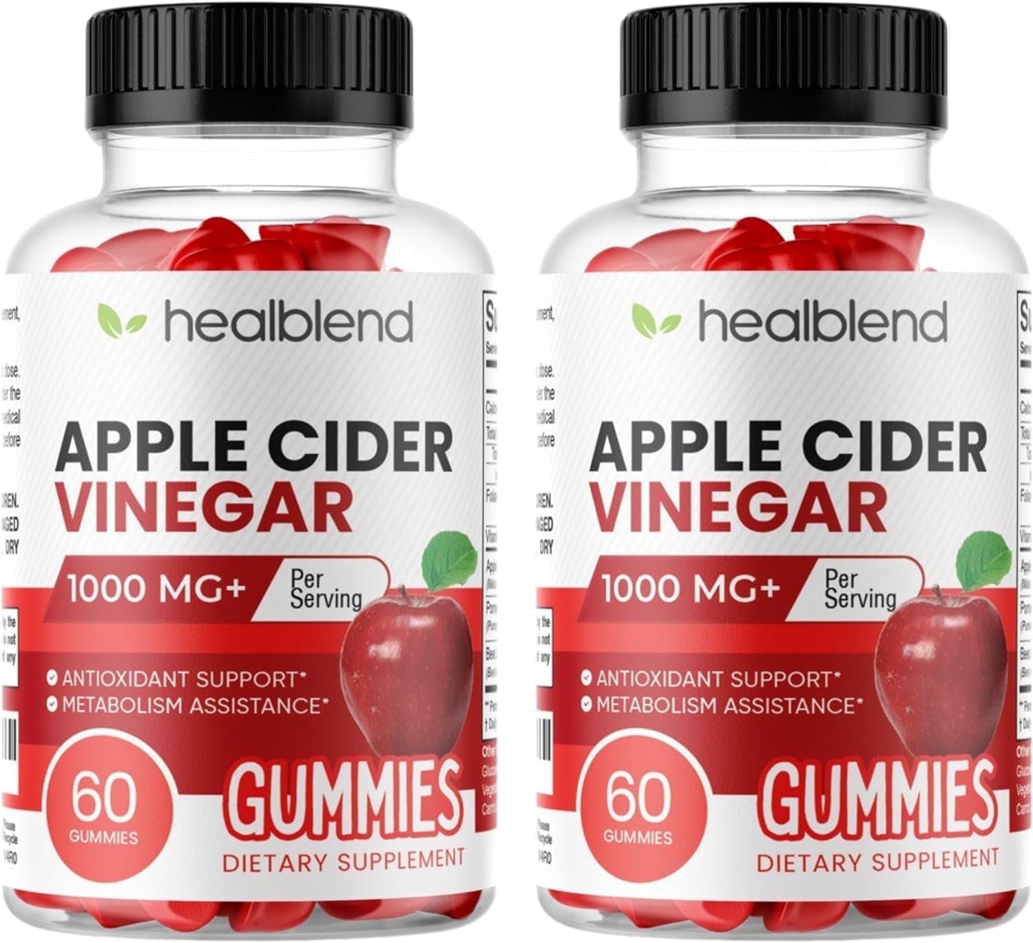 Healblend Apple Cider Vinegar Gummies - ACV 1000mg Advanced Weight Loss, Metabolism Booster, Antioxidant Support Supplement with Vitamin B12, for Women & Men 2-Pack