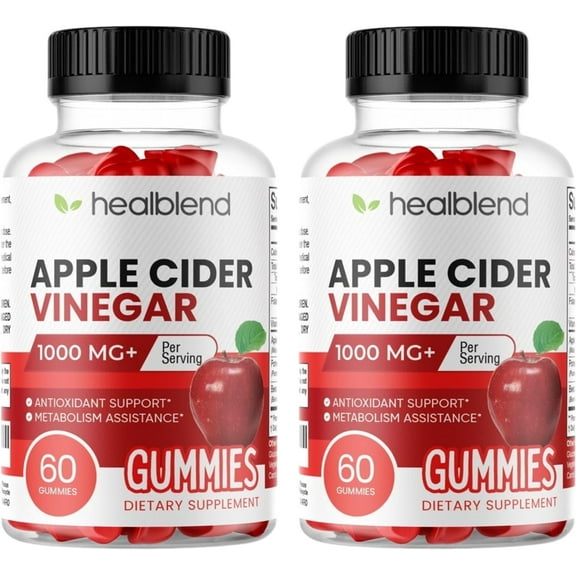 Healblend Apple Cider Vinegar Gummies - ACV 1000mg Advanced Weight Loss, Metabolism Booster, Antioxidant Support Supplement with Vitamin B12, for Women & Men 2-Pack