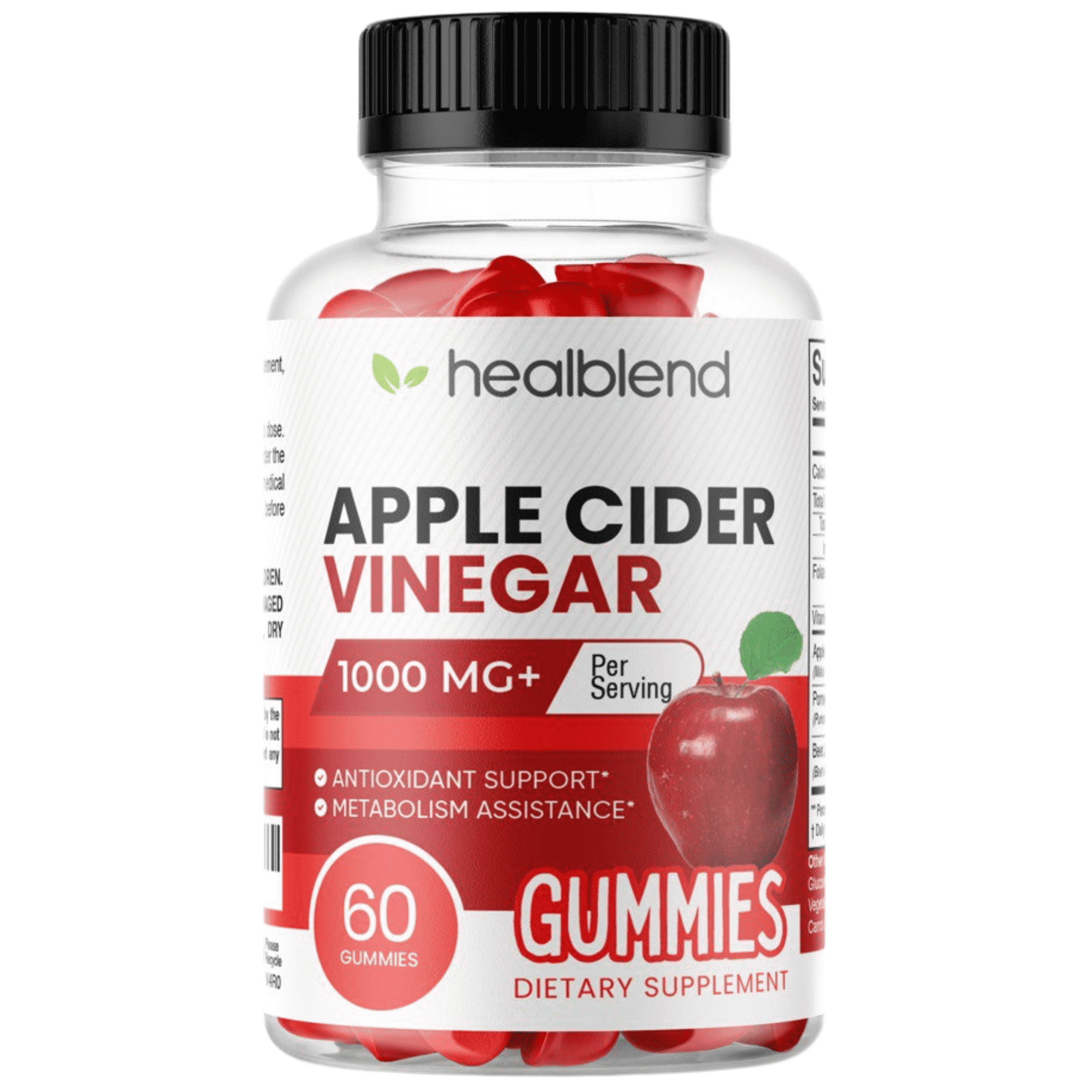 Healblend Apple Cider Vinegar Gummies - ACV 1000mg Advanced Weight Loss, Metabolism Booster, Antioxidant Support Supplement with Vitamin B12, for Women & Men - 60 Gummy
