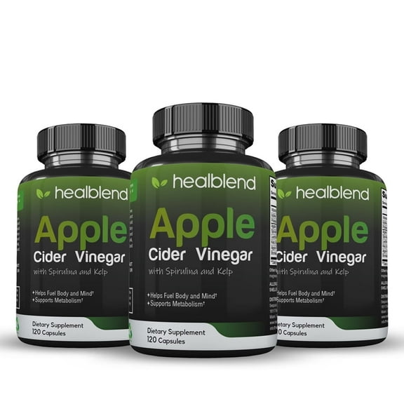 Healblend Apple Cider Vinegar with Spirulina and Kelp Metabolism, Detox and Immune Support Formula - 3-Pack