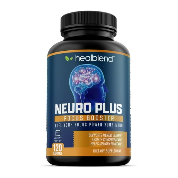 Healblend Neuro Plus Focus Booster - Advanced Brain Support Supplement with Vitamin B6, B12, Folate - Improves Memory, Concentration, Mental Clarity & Cognitive Function – 120 Capsules