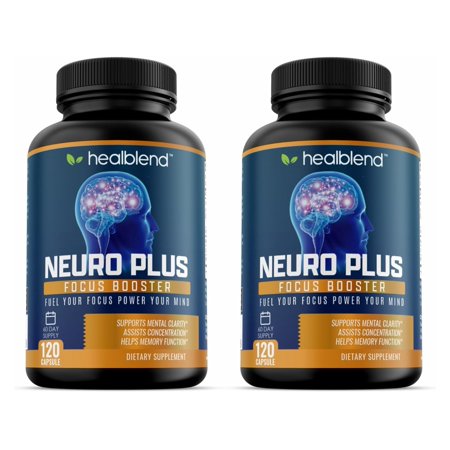 Healblend Neuro Plus Focus Booster - Advanced Brain Support Supplement with Vitamin B6, B12, Folate - Improves Memory, Concentration, Mental Clarity & Cognitive Function – 120 Capsules (2 Pack)