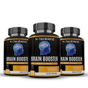 Healblend Brain Booster Supplement - Supports Mental Clarity, Concentration & Memory Function with Ginkgo Biloba, DMAE, Vitamin B12, Rhodiola, Alpha GPC - 3-Pack