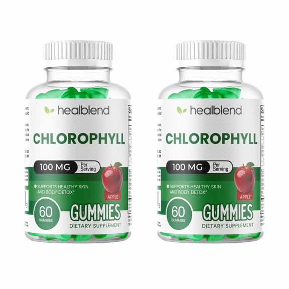 Healblend Chlorophyll Gummies, 100mg, Apple Flavor, Detox and Skin Health Support, 60 Count (2 Pack)