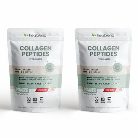 Healblend Collagen Peptides Powder, Hydrolyzed Collagen Powder Types I & III, Multi Collagen Protein Powder Supplement, Easy to Mix Drink 2-Pack