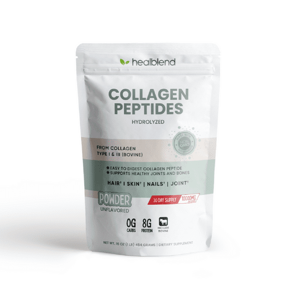 Healblend Collagen Peptides Powder, Hydrolyzed Collagen Powder Types I & III, Multi Collagen Protein Powder Supplement, Easy to Mix Drink
