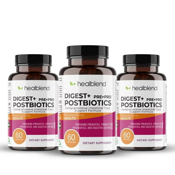 Healblend Digest  Prebiotic   Probiotic Supplement - Support Digestive Enzymes, Gut Health & Bloating Relief for Women & Men, Vegan, Non-GMO, Gluten Free - 3-Pack