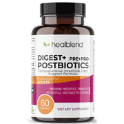 Healblend Digest+ Prebiotic + Probiotic Supplement - Support Digestive Enzymes, Gut Health & Bloating Relief for Women & Men, Vegan, Non-GMO, Gluten Free - 60 Veg Capsules