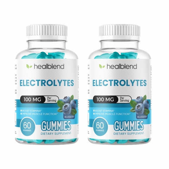 Healblend Electrolyte Gummies, Blueberry Flavor, Hydration Support for Stamina, Muscle Function & Recovery, 60 Count (2 Pack)