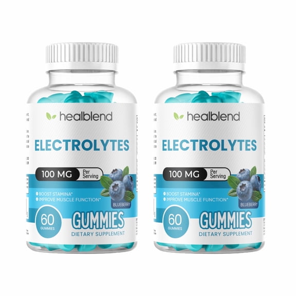 Healblend Electrolyte Gummies, Blueberry Flavor, Hydration Support for Stamina, Muscle Function & Recovery, 60 Count (2 Pack)