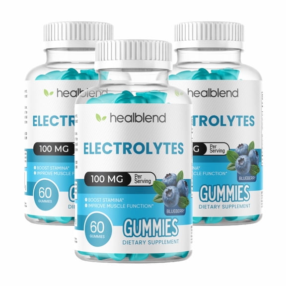 Healblend Electrolyte Gummies, Blueberry Flavor, Hydration Support for Stamina, Muscle Function & Recovery, 60 Count (3 Pack)