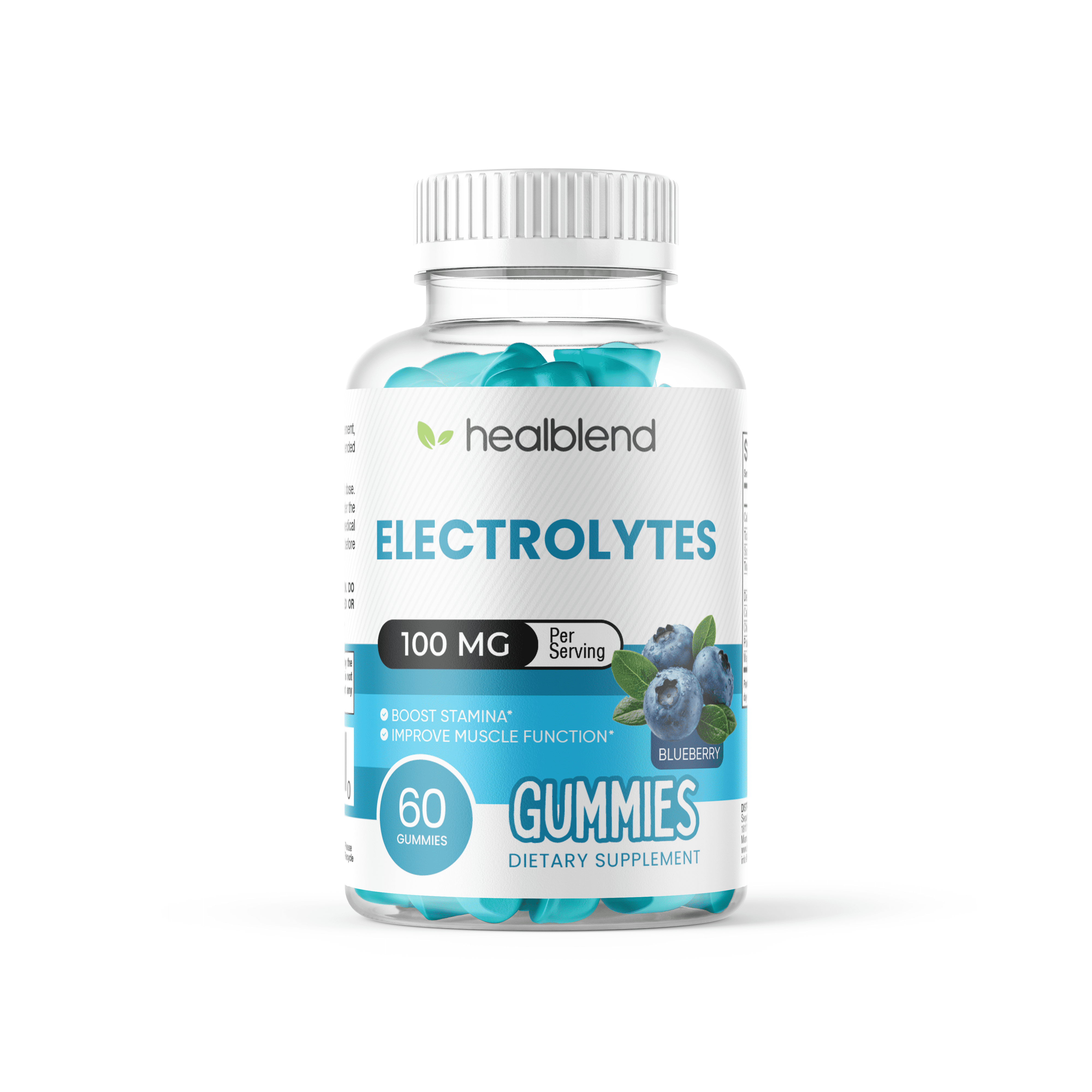 Healblend Electrolyte Gummies, Blueberry Flavor, Hydration Support for Stamina, Muscle Function & Recovery, 60 Count