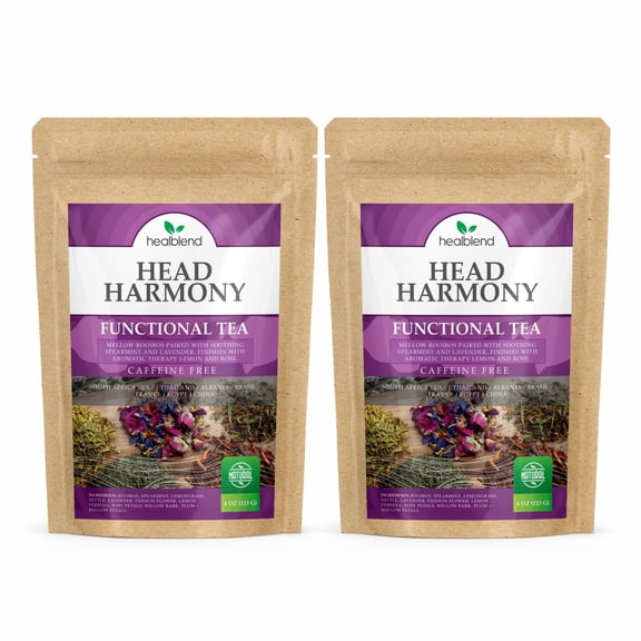 Healblend Head Harmony Functional Tea, Calming Tension Relief & Sleep Support, Caffeine Free, 4oz (2-Pack)