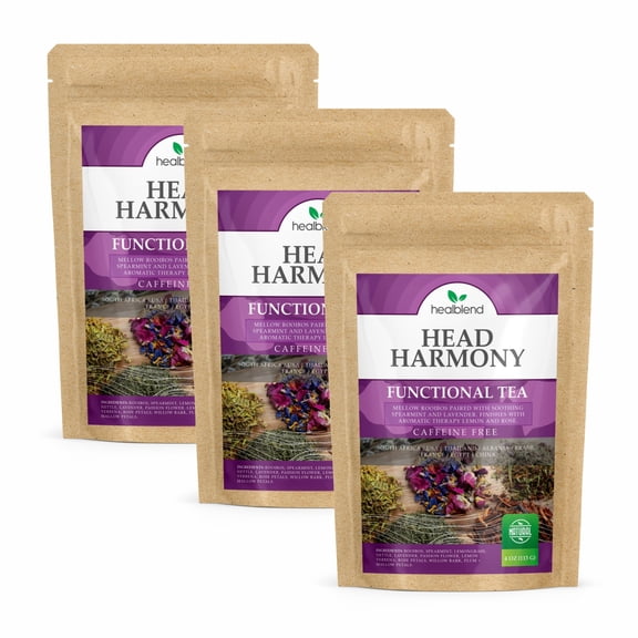 Healblend Head Harmony Functional Tea, Calming Tension Relief & Sleep Support, Caffeine Free, 4oz (3-Pack)