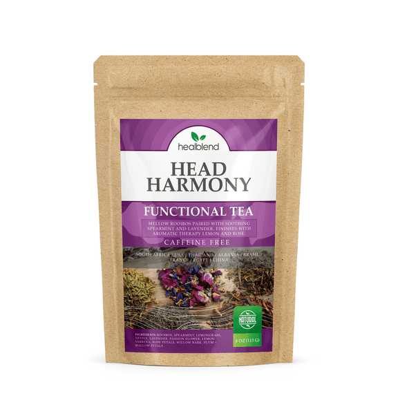 Healblend Head Harmony Functional Tea, Calming Tension Relief & Sleep Support, Caffeine Free, 4oz