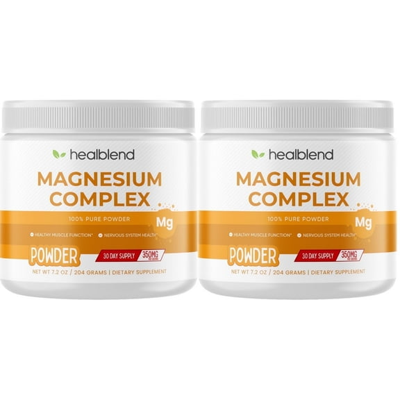 Healblend Magnesium Powder 500mg - High Absorption Chelated Magnesium for Muscle, Nerve, Bone & Heart Support - 60 Servings (2 Pack)