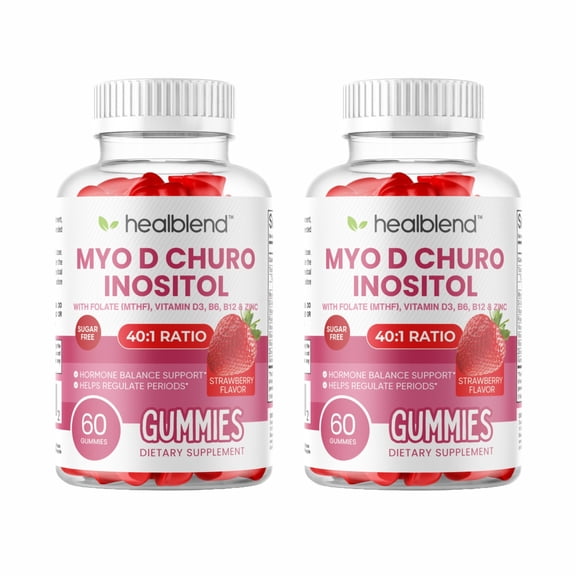 Healblend Myo-Inositol & D-Chiro Inositol PCOS Gummies for Hormone Balance & Fertility Support with Folate and Zinc, Strawberry Flavor, Sugar-Free, 60 Count (2 Pack)