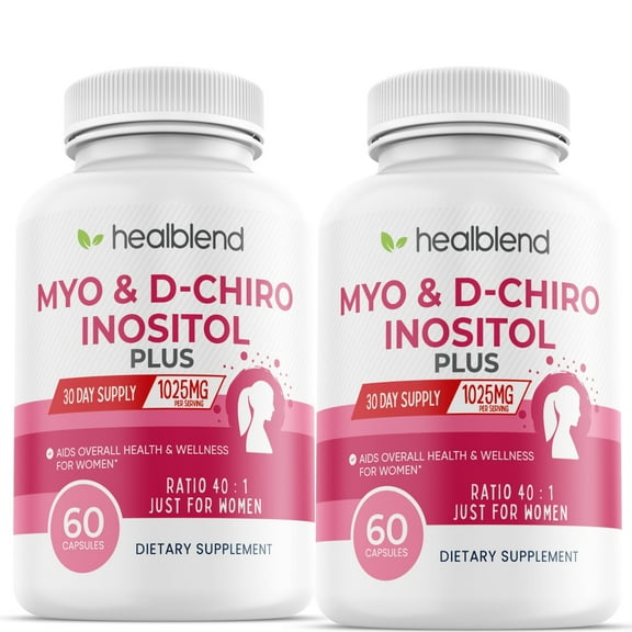 Healblend Myo Inositol & D-Chiro Inositol Plus Supplement - Support Hormonal Balance, Fertility & Healthy Ovarian Function for Women - 60 Capsules (2 Pack)