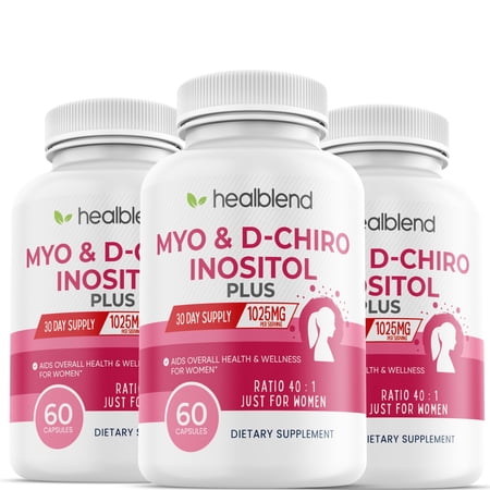 Healblend Myo Inositol & D-Chiro Inositol Plus Supplement - Support Hormonal Balance, Fertility & Healthy Ovarian Function for Women - 60 Capsules (3 Pack)
