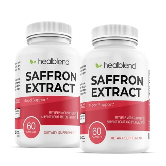 Healblend Natural Saffron Extract Supplements 88.5mg - Supports Focus, Vision, Eye Health, Boost Energy & Mood for Women & Men 2-Pack