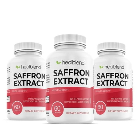 Healblend Natural Saffron Extract Supplements 88.5mg - Supports Focus, Vision, Eye Health, Boost Energy & Mood for Women & Men 3-Pack