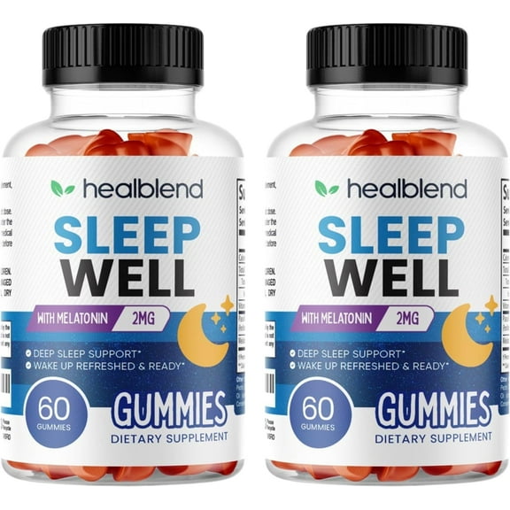 Healblend Natural Sleep Well Gummies - Support Deep Sleep, Refresh, Stress Relief, with Vitamin B6, Passiflora Extract & Melatonin 2-Pack