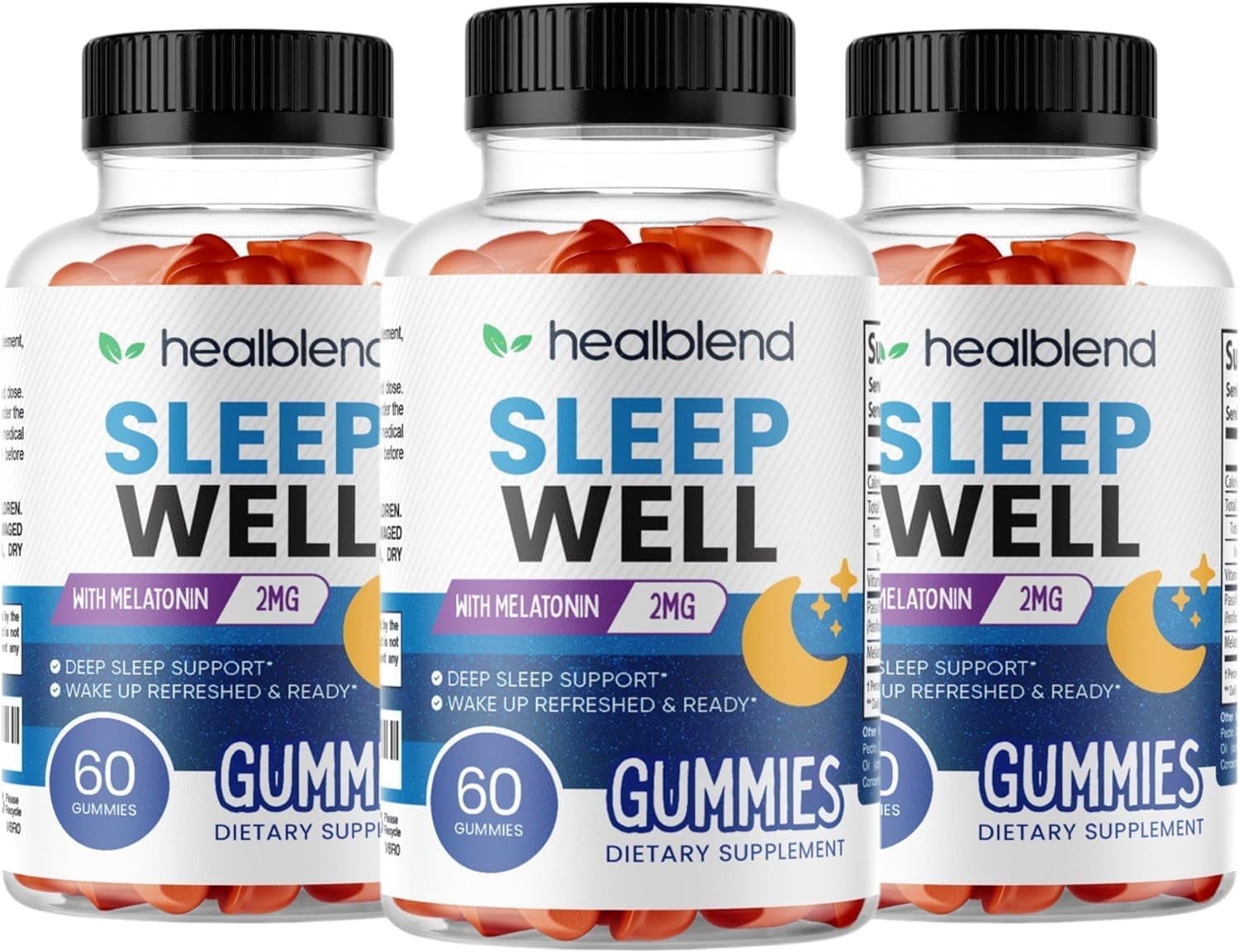Healblend Natural Sleep Well Gummies - Support Deep Sleep, Refresh, Stress Relief, with Vitamin B6, Passiflora Extract & Melatonin 3-Pack