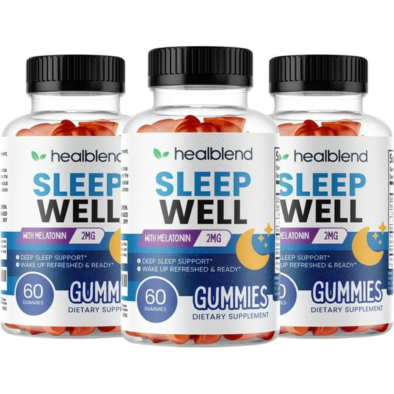 Healblend Natural Sleep Well Gummies - Support Deep Sleep, Refresh, Stress Relief, with Vitamin B6, Passiflora Extract & Melatonin 3-Pack