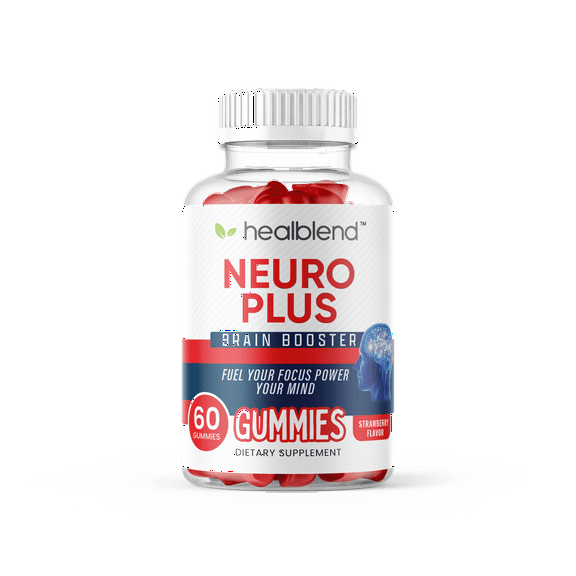 Healblend Neuro Plus Brain Booster Gummies – Focus, Memory & Clarity Support with Vitamin B12, Folate, B6, Phosphatidylserine – Strawberry Flavor – 60 Gummies