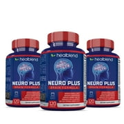 مكملات Healblend Neuro Plus Brain Booster - تركيبة الدماغ والتركيز ، تدعم الذاكرة والتركيز والوضوح العقلي - 3 عبوات