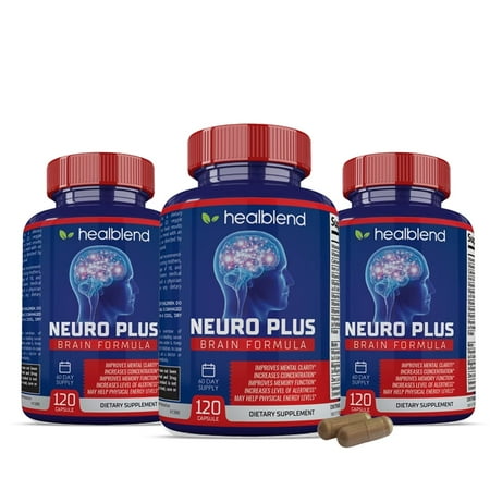 Healblend Neuro Plus Brain Booster Supplements - Improving Cognitive Function, Brain & Focus Formula, Supports Memory, Concentration & Mental Clarity - 3-Pack