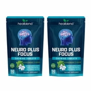 Healblend Neuro Plus Focus Chewing Tablet - Peppermint Flavor - Nootropic Energy Tablet with Caffeine, L-Theanine, Rhodiola - Supports Memory, Mental Clarity & Concentration - 90 Pieces 2 Pack