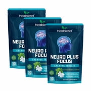 Healblend Neuro Plus Focus Chewing Tablet - Peppermint Flavor - Nootropic Energy Tablet with Caffeine, L-Theanine, Rhodiola - Supports Memory, Mental Clarity & Concentration - 90 Pieces 3 Pack