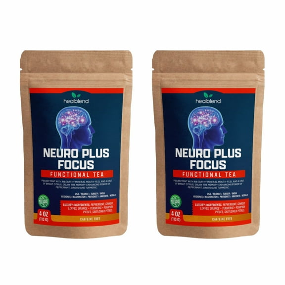 Healblend Neuro Plus Focus Herbal Tea - Natural Brain Support with Ginkgo, Peppermint & Turmeric – Caffeine-Free Loose-Leaf Blend - 4oz (2-Pack)