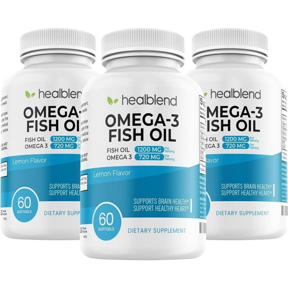Healblend Omega 3 Fish Oil Supplements - Supports Weight Gain, Brain, Heart Health, Strengthen Joints, & Nervous Cognitive System, with EPA & DHA - High Potency, Lemon Flavor 3-Pack
