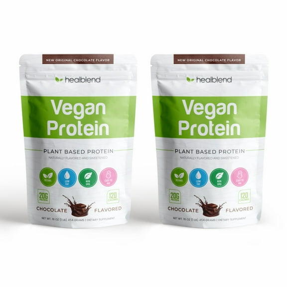 Healblend Organic Vegan Protein Powder - Plant Based Pea Protein Isolate Gluten-Free, Non-GMO, Erythritol-Free, Soy-Free, Dairy-Free, Chocolate Flavor - 2-Pack - 2lb