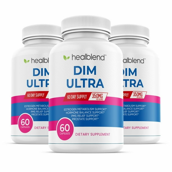 Healblend Ultra DIM Supplement 350mg - Supports Estrogen Blocker, Hormone Balance & Menopause for Women with Broccoli Extract, Bioperine - 60 Capsules 3 Pack