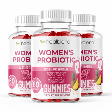 Healblend Women’s Probiotic Gummies – Pineapple Flavor – Supports Intimate Health, Odor Control, pH & Yeast Balance, Digestive & Immune Support – Daily Probiotic Supplement for Women (3 Pack)
