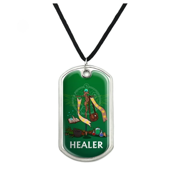 Healer Cleric RPG  MMORPG Class Role Playing Game Military Dog Tag Pendant Necklace with Cord