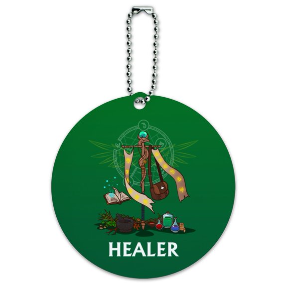 Healer Cleric RPG MMORPG Class Role Playing Game Round Luggage ID Tag Card Suitcase Carry-On