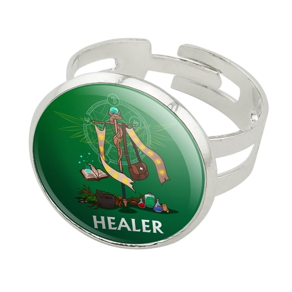 Healer Cleric RPG  MMORPG Class Role Playing Game Silver Plated Adjustable Novelty Ring