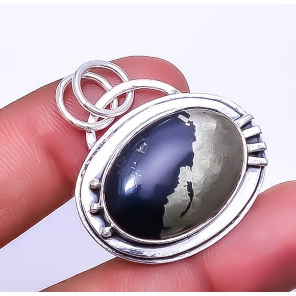 Healer'S Gold Pyrite In Magnetite - Usa 925 Sterling Silver Pendant 1.50" P32