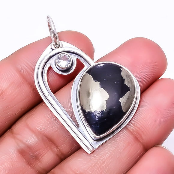 Healer'S Gold Pyrite In Magnetite - Usa 925 Sterling Silver Pendant 1.68" P35, Gemstone Jewelry, Birthday Gift, Christmas Gift