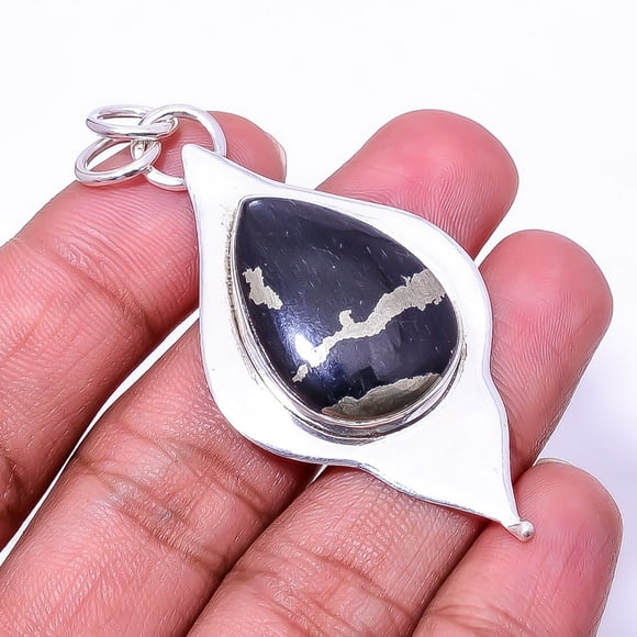 Healer'S Gold Pyrite In Magnetite - Usa 925 Sterling Silver Pendant 2.34" P31, Gemstone Jewelry, Birthday Gift, Christmas Gift
