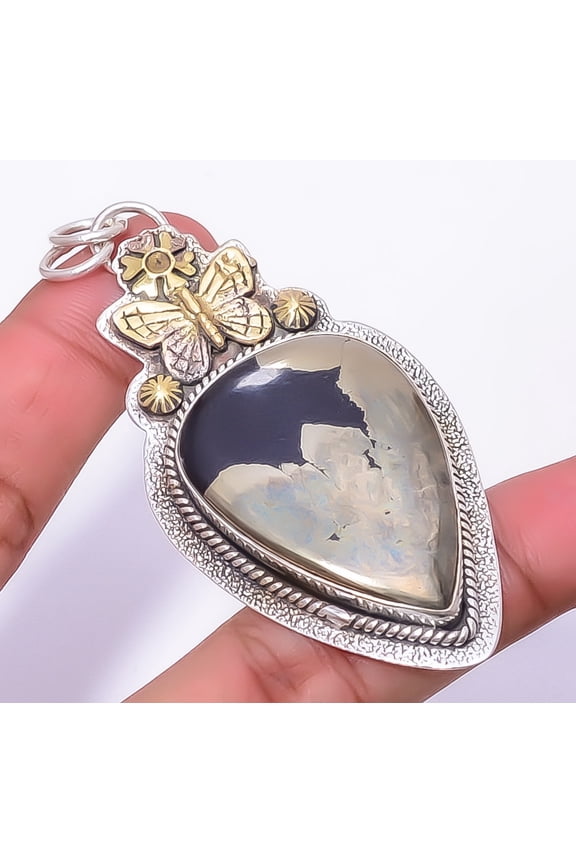 Healer'S Gold Pyrite In Magnetite - Usa 925 Sterling Silver Pendant 2.81" P17_39, Beautiful Jewelry For Woman, New Year Sale, Valentin's Day Gift