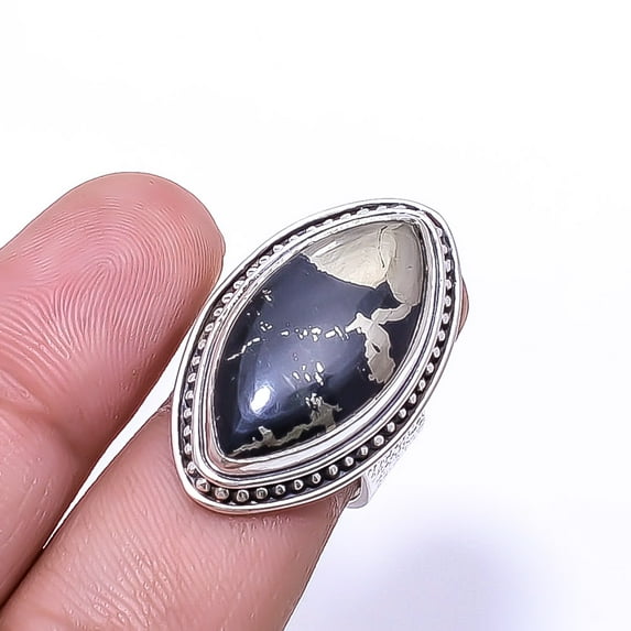Healer'S Gold Pyrite In Magnetite - Usa Designer 925 Sterling Silver Ring S.6 R4, Gemstone Jewelry, Birthday Gift, Beautiful Jewelry For Woman