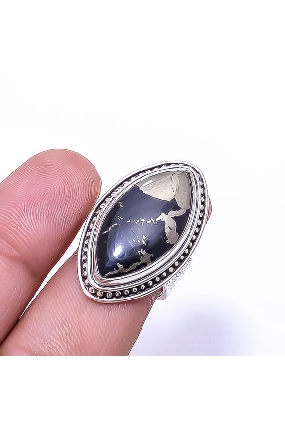 Healer'S Gold Pyrite In Magnetite - Usa Designer 925 Sterling Silver Ring S.6 R4, Gemstone Jewelry, Birthday Gift, Beautiful Jewelry For Woman