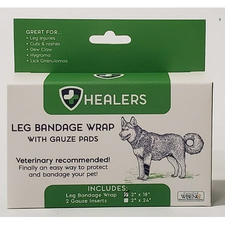 Healers Medical Elastic Wrap Leg Bandage for Dogs, Medium, 24" Long, includes 2 gauze pads